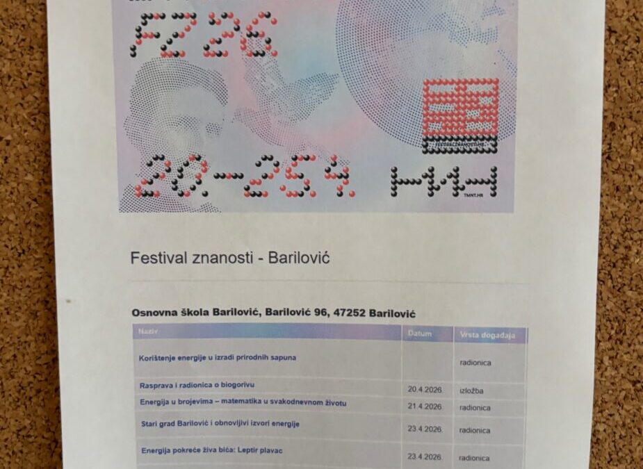 Festival znanosti 2026. “ENERGIJA” u OŠ Barilović – energija znanja, baštine i kreativnosti